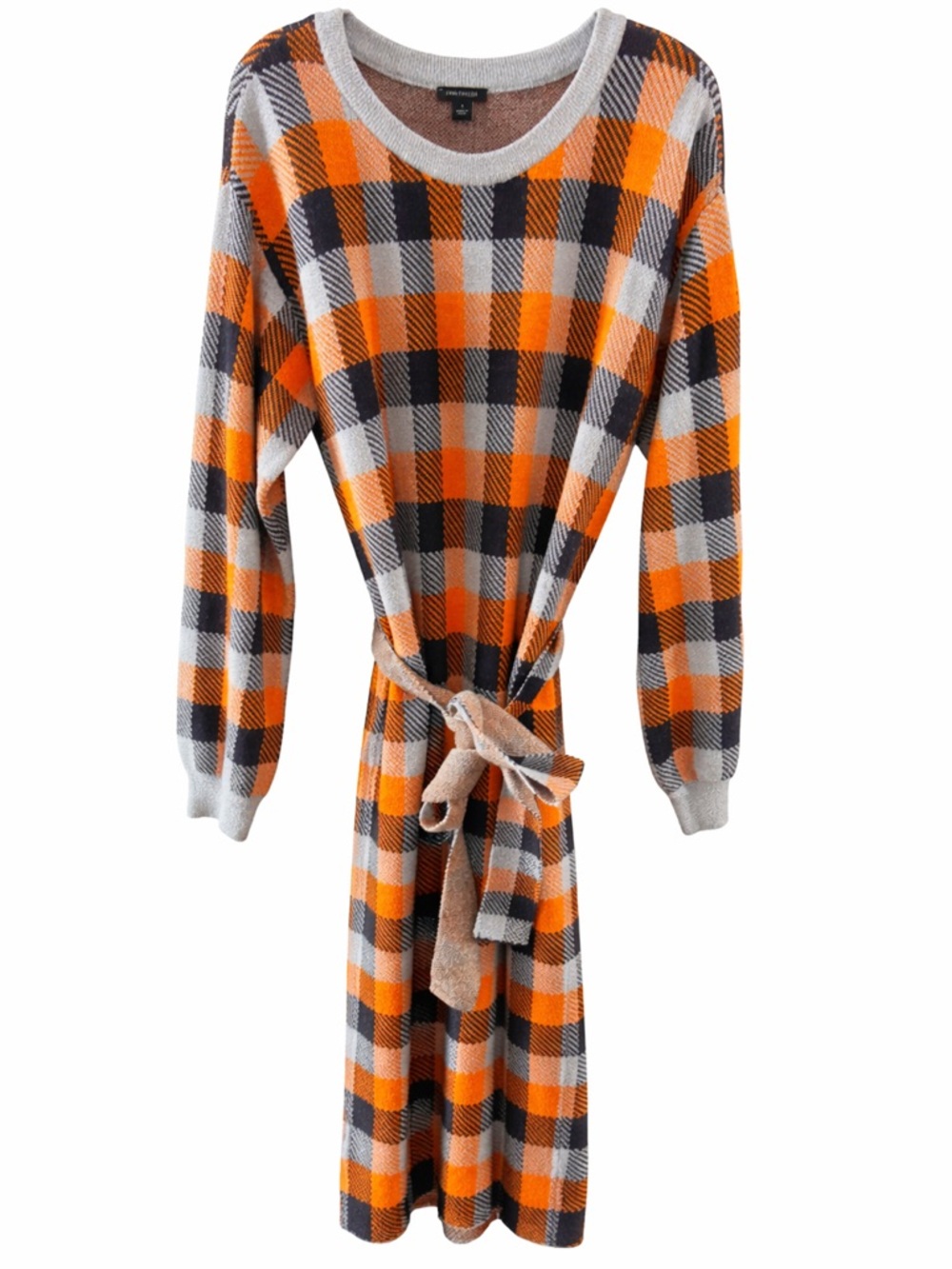 Ann Taylor Check Plaid Belted Midi Sweater Dress - Picture 2 of 9